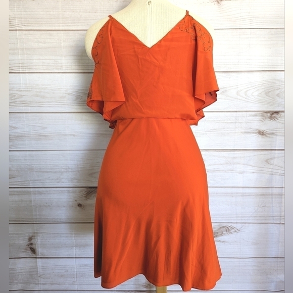 Karen Millen Embellished Flounce Silk Mini Dress in Burnt Orange Size 4 - Picture 6 of 14